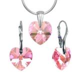 Stříbrný set SRDCE 14mm vyroben s CRYSTALLIZED™ – Swarovski Elements - Light Ros