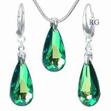 Stříbrný set - Kapka zelená vyroben s CRYSTALLIZED™ – Swarovski Elements LSW010S