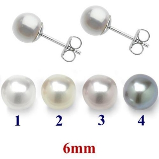 Náušnice z chirurgické oceli s přírodní perlou - 6mm