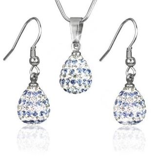 Ocelová elegantní souprava vyrobena se Swarovski Elements - modrý křišťál