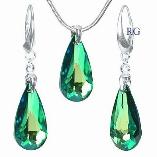 Stříbrný set - Kapka zelená vyroben s CRYSTALLIZED™ – Swarovski Elements LSW010S