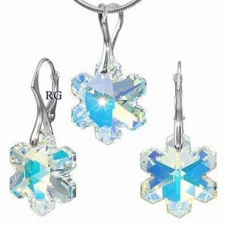 Stříbrný SET vločka 20mm - AB vyrobený se Swarovski Elements LSW024S