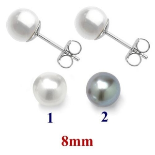 Náušnice z chirurgické oceli s přírodní perlou - 8mm