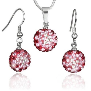 Elegantní ocelová souprava vyrobena se Swarovski Elements - červený křišťál - XP