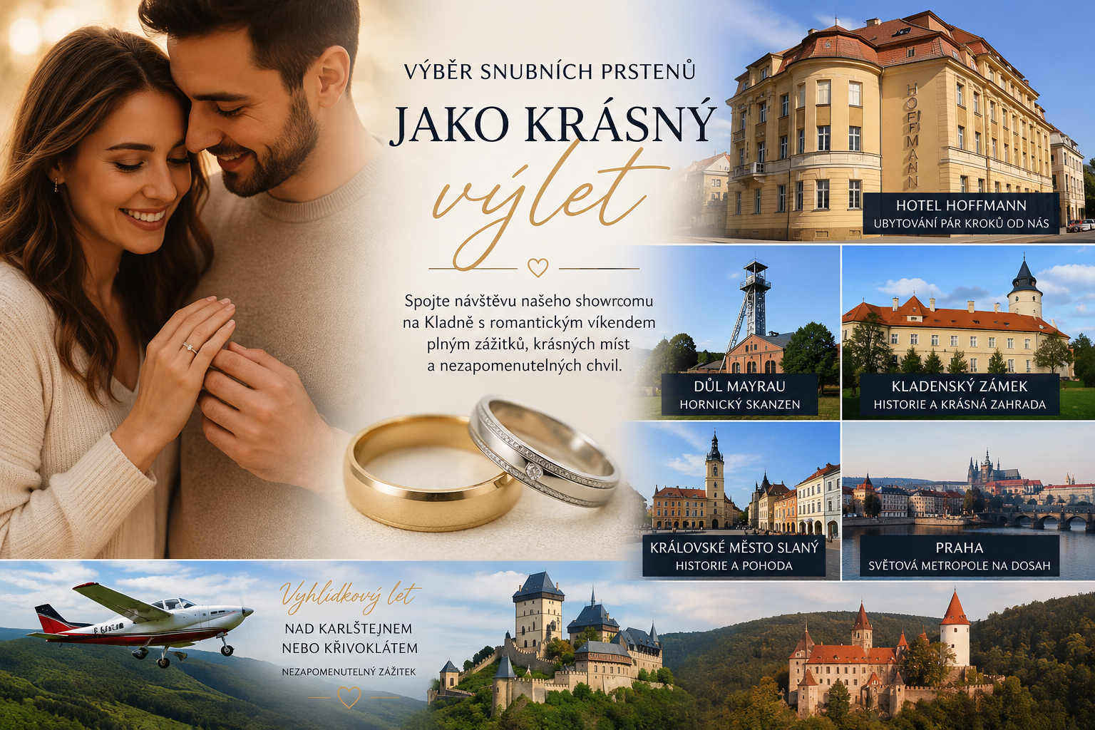 Výběr snubních prstenů jako krásný výlet: Objevte Kladno, Slánsko i Prahu