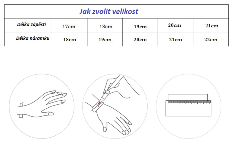Tabulka velikostí náramků.