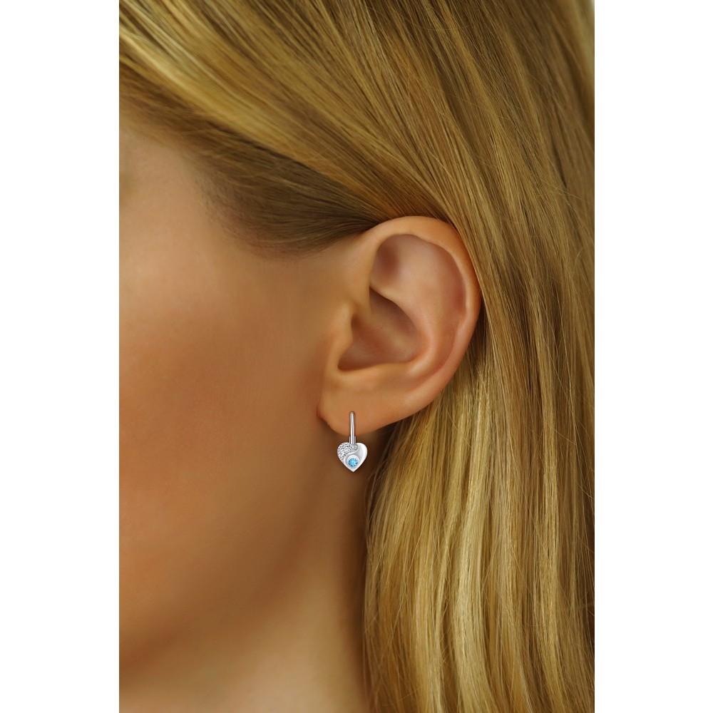 SILVEGO stříbrné náušnice srdce s přírodním modrým topazem Swarovski® Gemstones