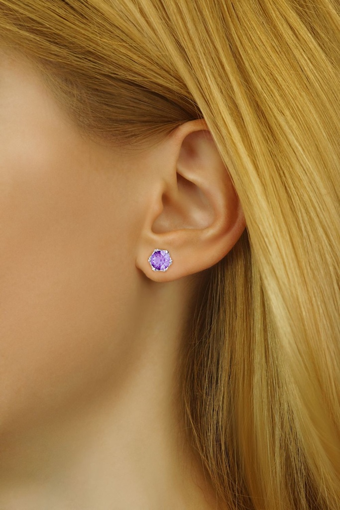 Stříbrné náušnice pecky s pravým přírodním Ametystem 4 mm