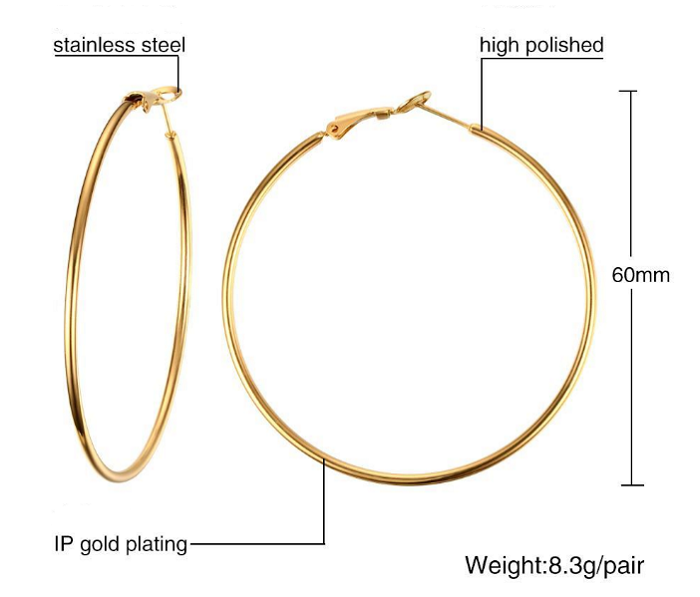Náušnice z chirurgické oceli kruhy Hoop gold