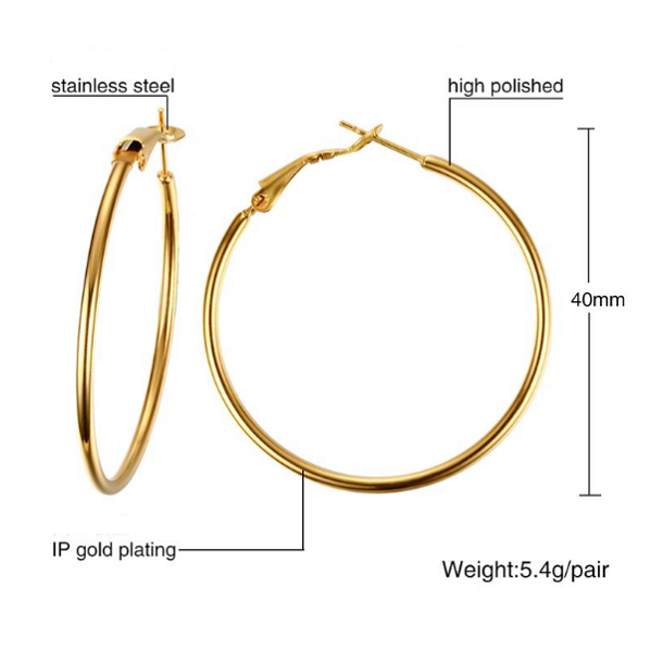 Náušnice z chirurgické oceli kruhy Hoop gold