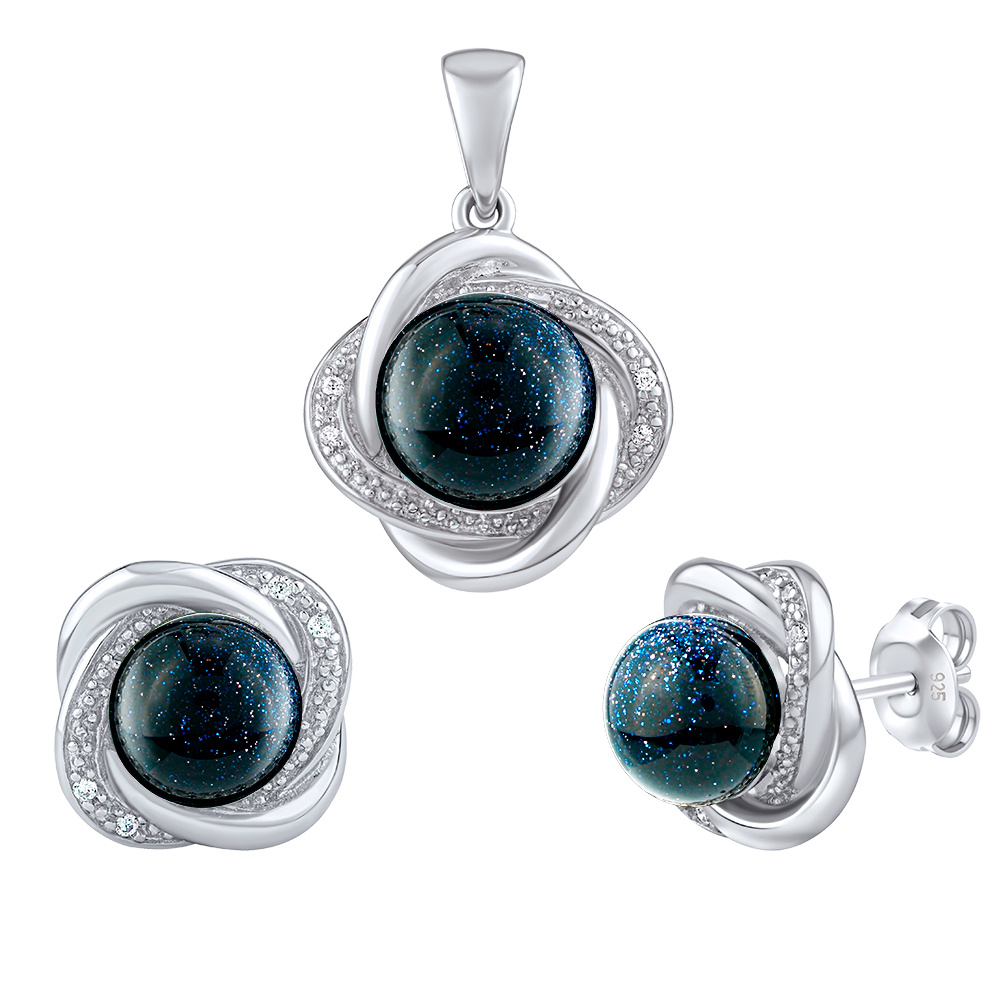 Stříbrný set šperků Ariel s pravým růženínem a Brilliance Zirconia JST14738SRO