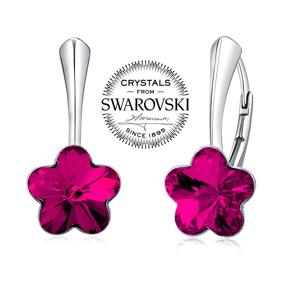 stříbrné náušnice se Swarovski® Crystals květ fuchsie VSW016E