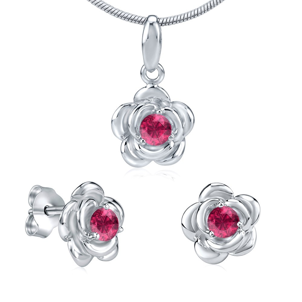 Stříbrný set květina se syntetickým safírem JJJS0404R