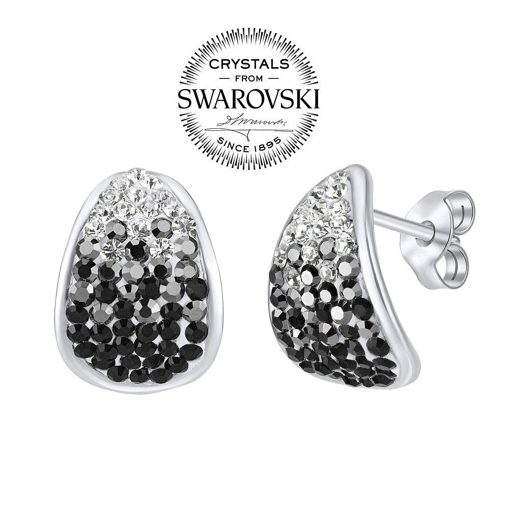 SILVEGO stříbrné náušnice se Swarovski® Crystals 14 mm černé SILVEGOBC36093