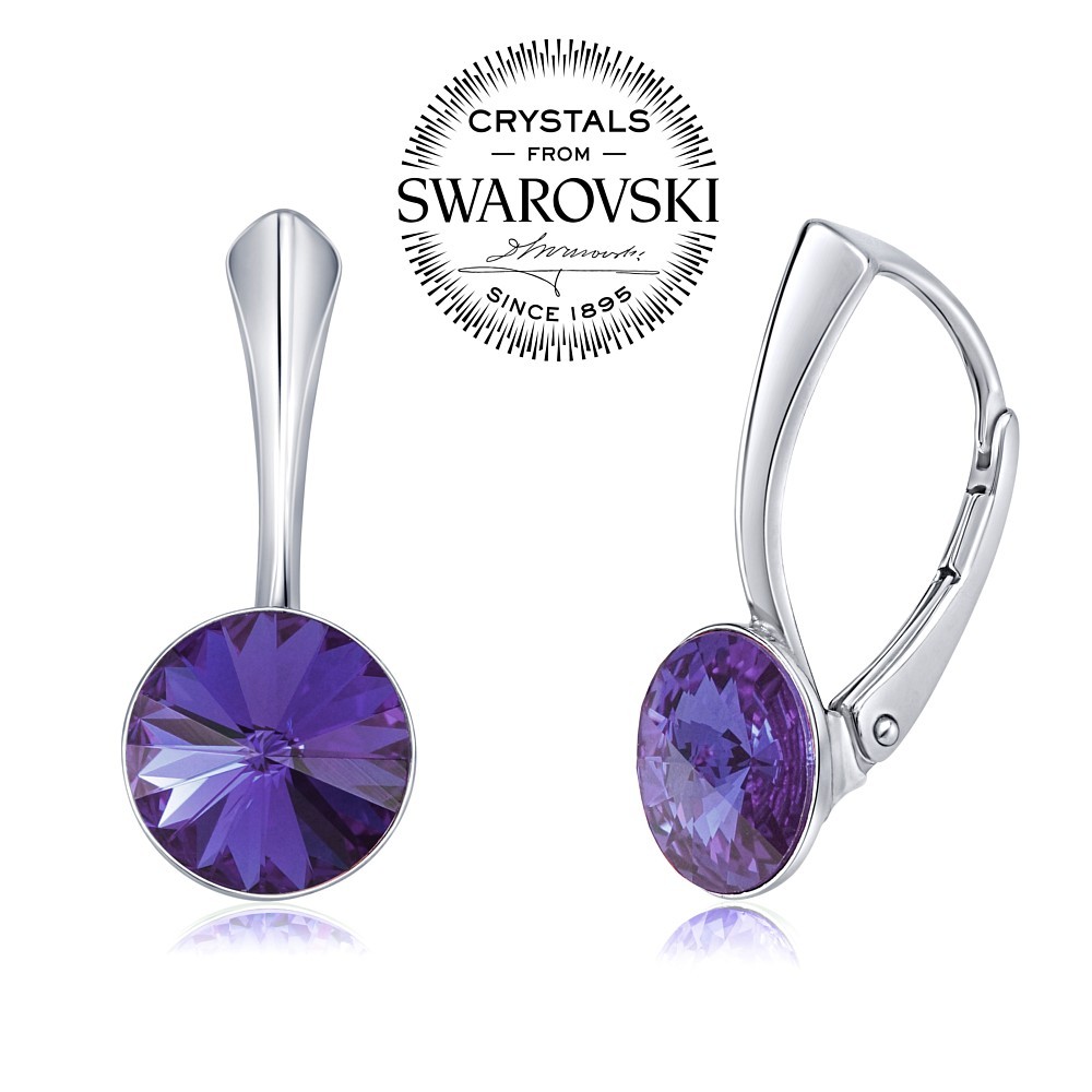 SILVEGO stříbrné náušnice se Swarovski® Crystals rivoli tanzanit 8mm VSW039E-T