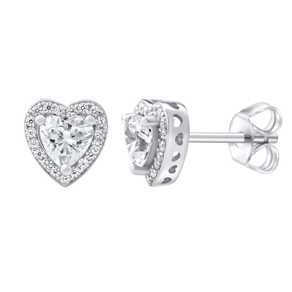 SILVEGO stříbrné náušnice srdce se Swarovski® Zirconia