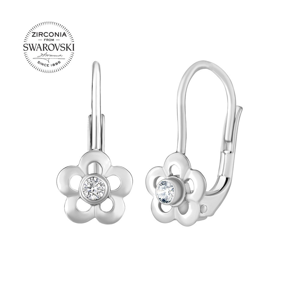 SILVEGO stříbrné dětské náušnice květinky se Swarovski® Zirkony