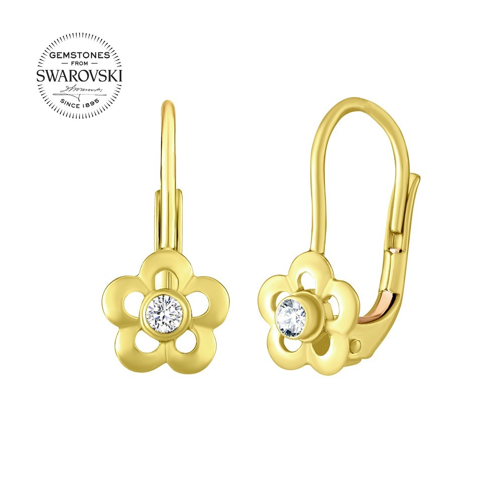 SILVEGO zlaté dětské náušnice s přírodním čirým topazem Swarovski® Gemstones