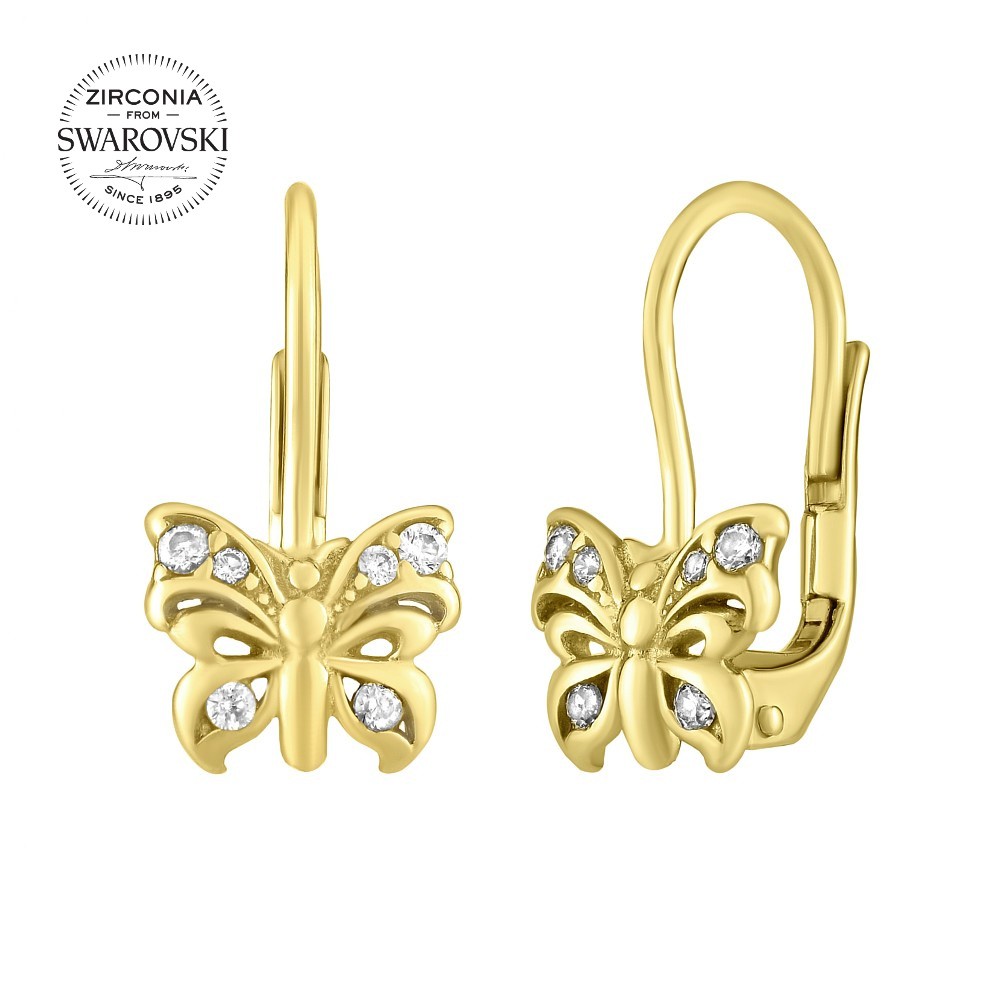 SILVEGO zlaté náušnice motýlci se Swarovski® Zirconia