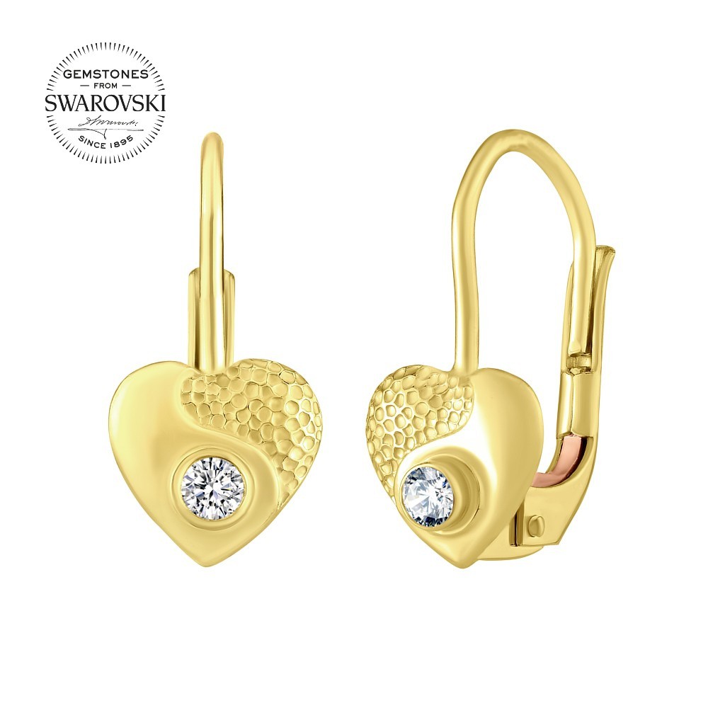 SILVEGO zlaté náušnice srdce s přírodním čirým topazem Swarovski® Gemstones