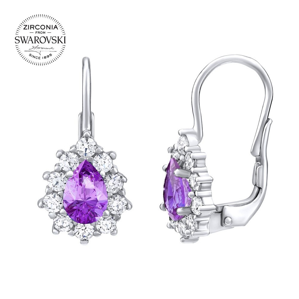 SILVEGO stříbrné náušnice fialové se Swarovski Zirconia