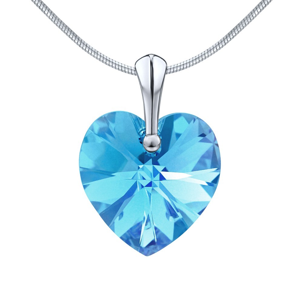 SILVEGO stříbrný přívěsek Srdce Aquamarine 14mm se Swarovski® Crystals LSW015P