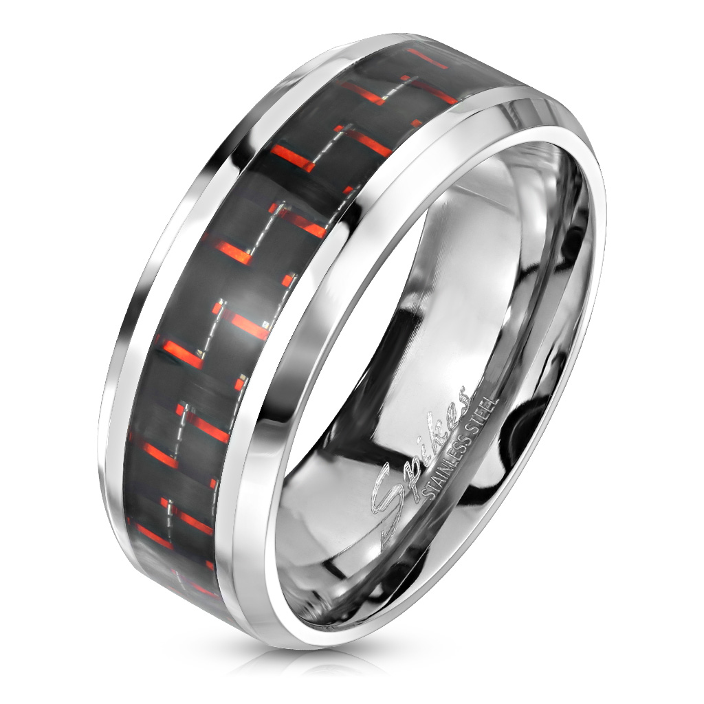 Prsten z chirurgické oceli Red Carbon