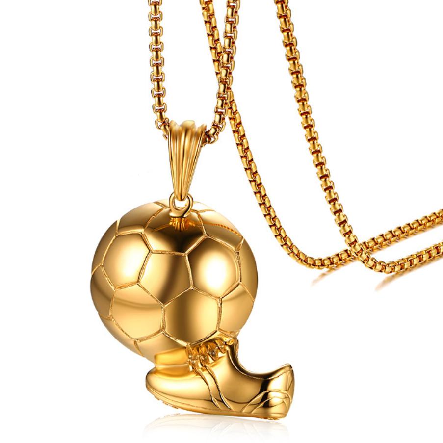 Náhrdelník z chirurgické oceli IP Gold fotbalový míč a kopačka