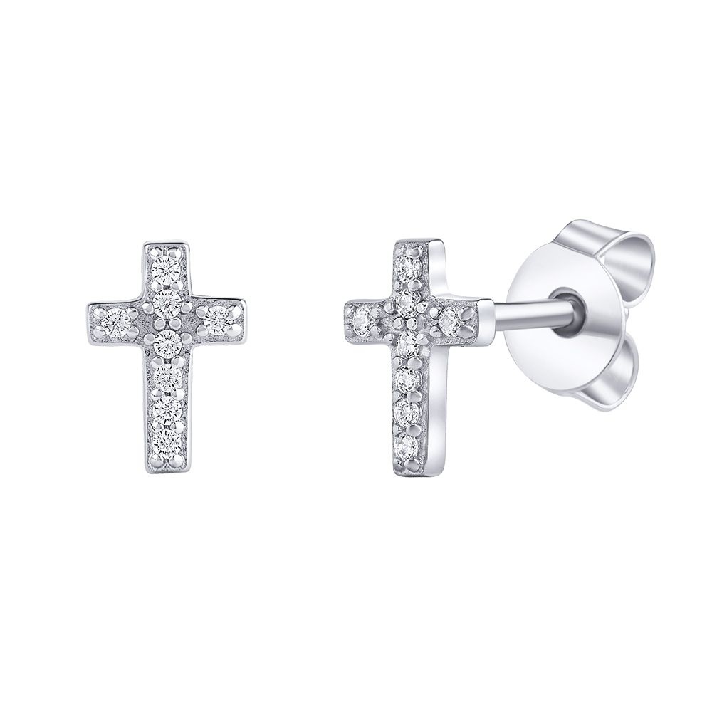 Stříbrné náušnice Abia ve tvaru kříže s Brilliance Zirconia MW01375E