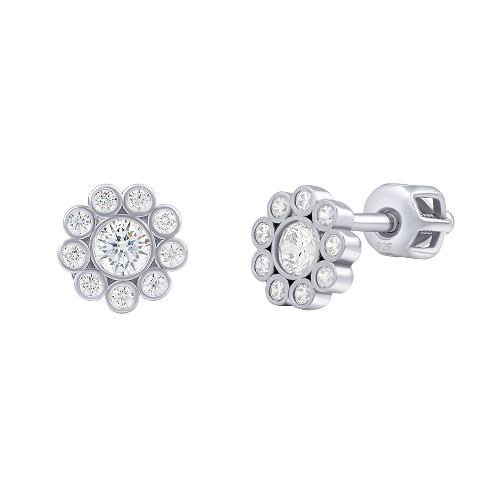 Stříbrné náušnice pecky květinky Celeste s Brilliance Zirconia - dámské i dětské SILVEGOB70347BDSW