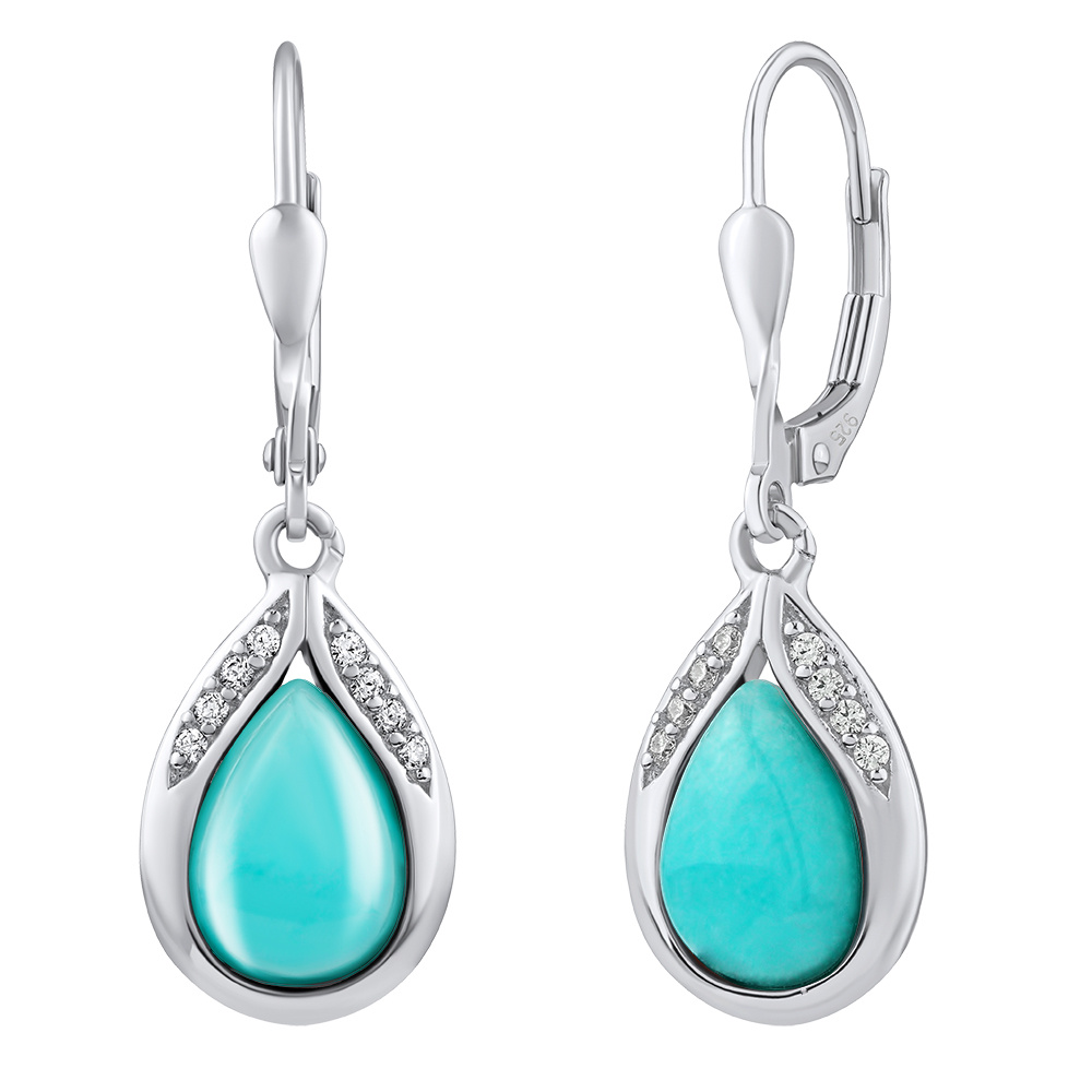 Stříbrné visací náušnice s pravým amazonitem a Brilliance Zirconia JST13327EAZ