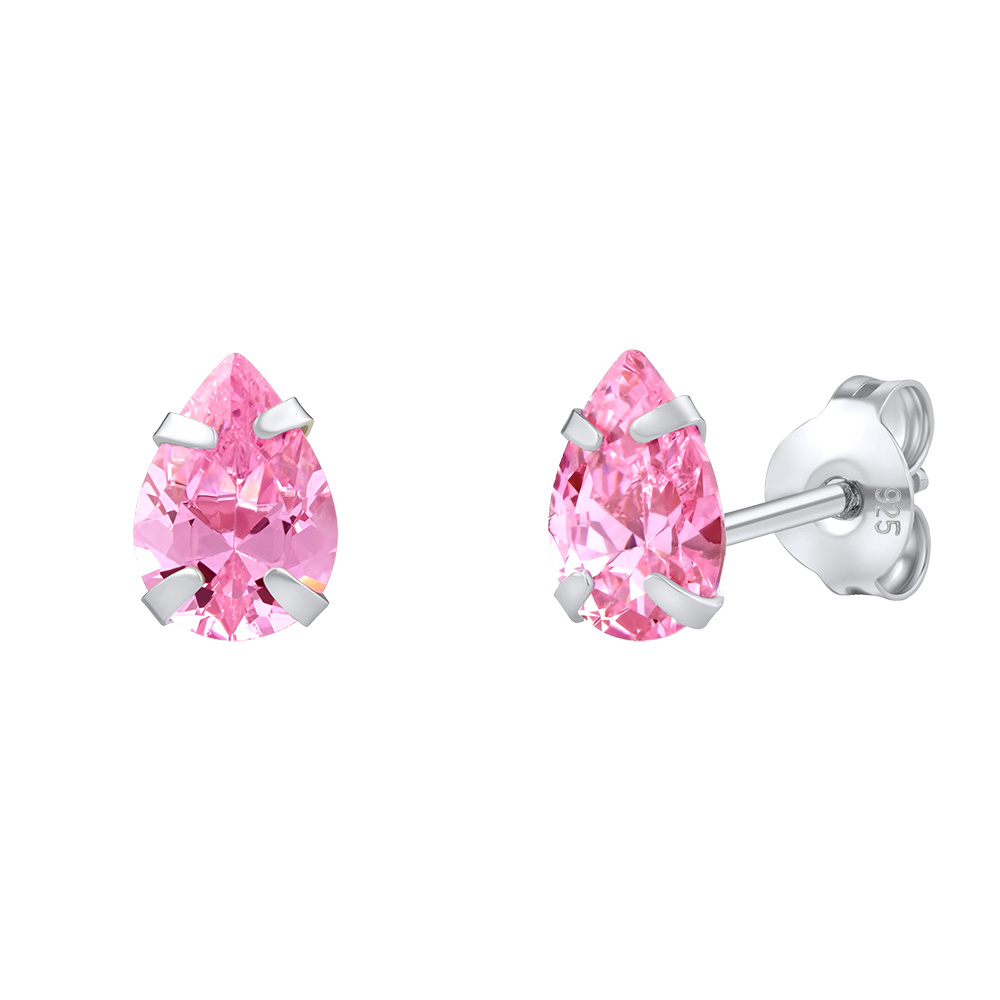 Stříbrné náušnice pecky kapky Candy s růžovým Brilliance Zirconia dámské i dětské PRM20892P
