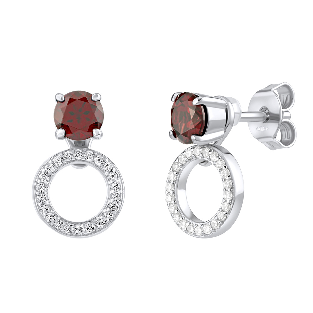 Stříbrné náušnice Cheryl s pravým přírodním Granátem a čirými Brilliance Zirconia MWE13404G