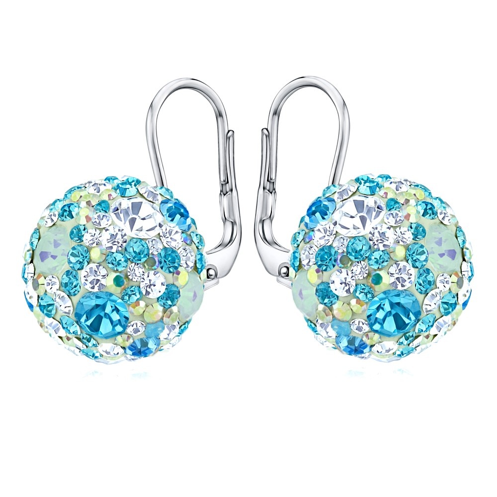 Stříbrné náušnice kuličky 13 mm se Swarovski® Crystals tyrkysově modrá SILVEGOB36120tyrb