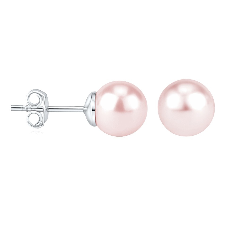 Stříbrné náušnice pecky puzetkové s růžovou perlou Swarovski® Crystals VSW045LPS