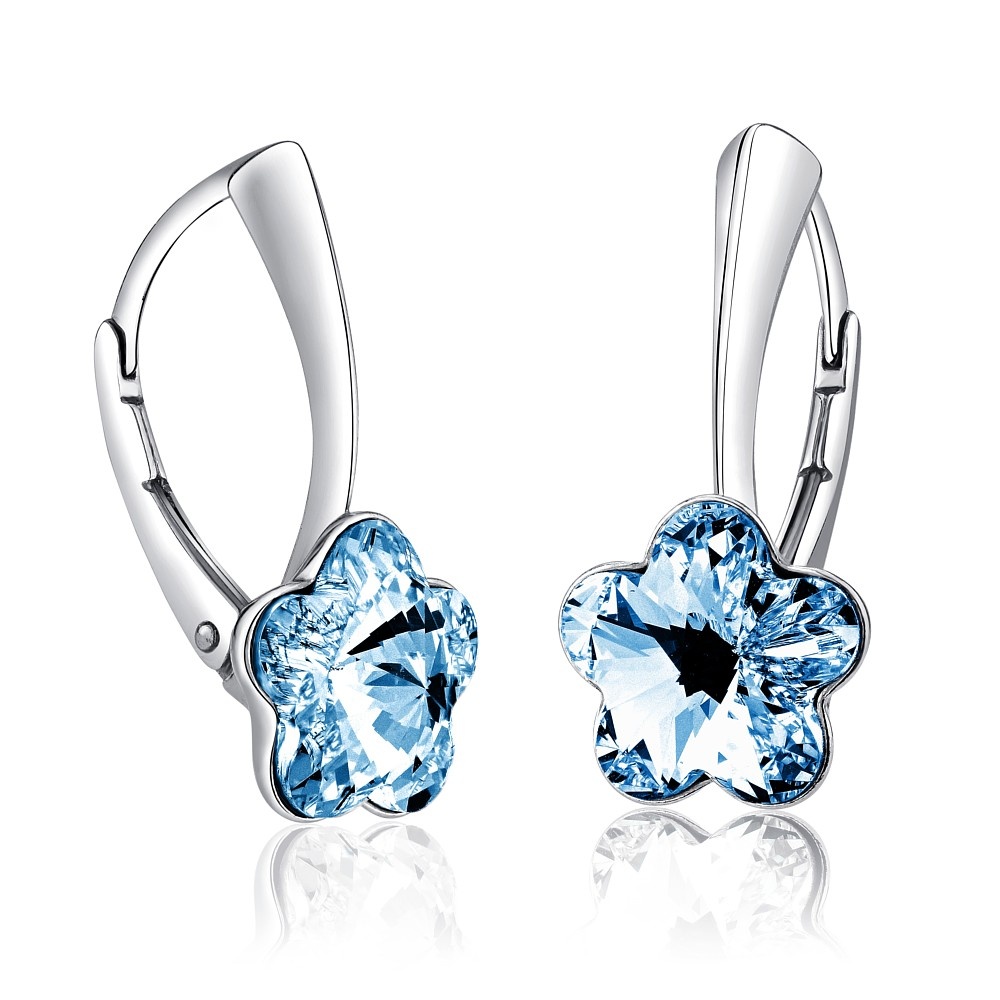 Stříbrné náušnice se Swarovski® Crystals květ modrý VSW019E-blue