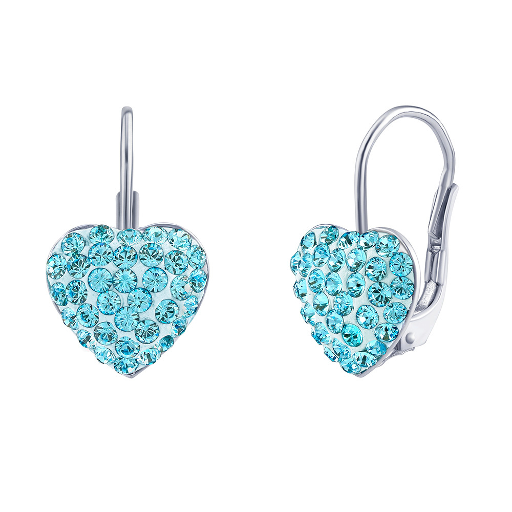 SILVEGO stříbrné náušnice srdce světle modré se Swarovski® Crystals SILVEGOB36011SWA