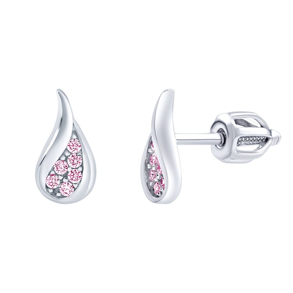 Stříbrné náušnice kapky pecky Emilie s růžovými Brilliance Zirconia SILVEGOB70540SBDP