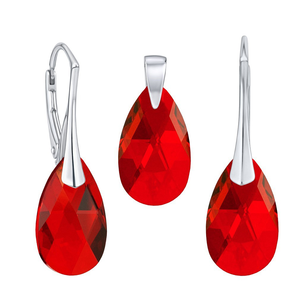 Stříbrný set se Swarovski® Crystals kapka červená LSW187s