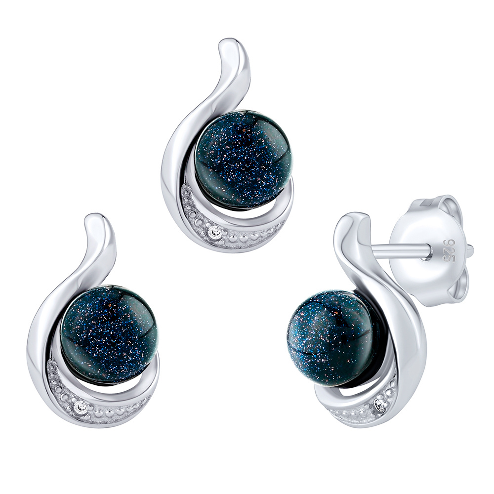Stříbrný set šperků Geonna se syntetickým slunečním kamenem a Brilliance Zirconia JST14627SBG