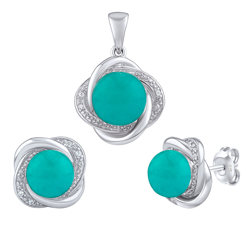 Stříbrný set šperků Ariel s pravým amazonitem a Brilliance Zirconia JST14738SAZ