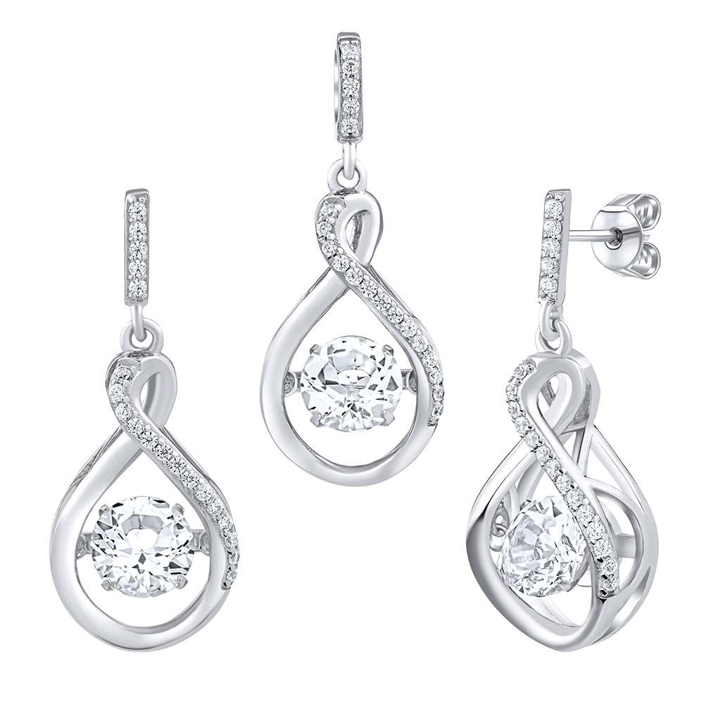 Stříbrná souprava šperků Amalea s tančícím bílým topazem a Brilliance Zirconia MW13380SWT