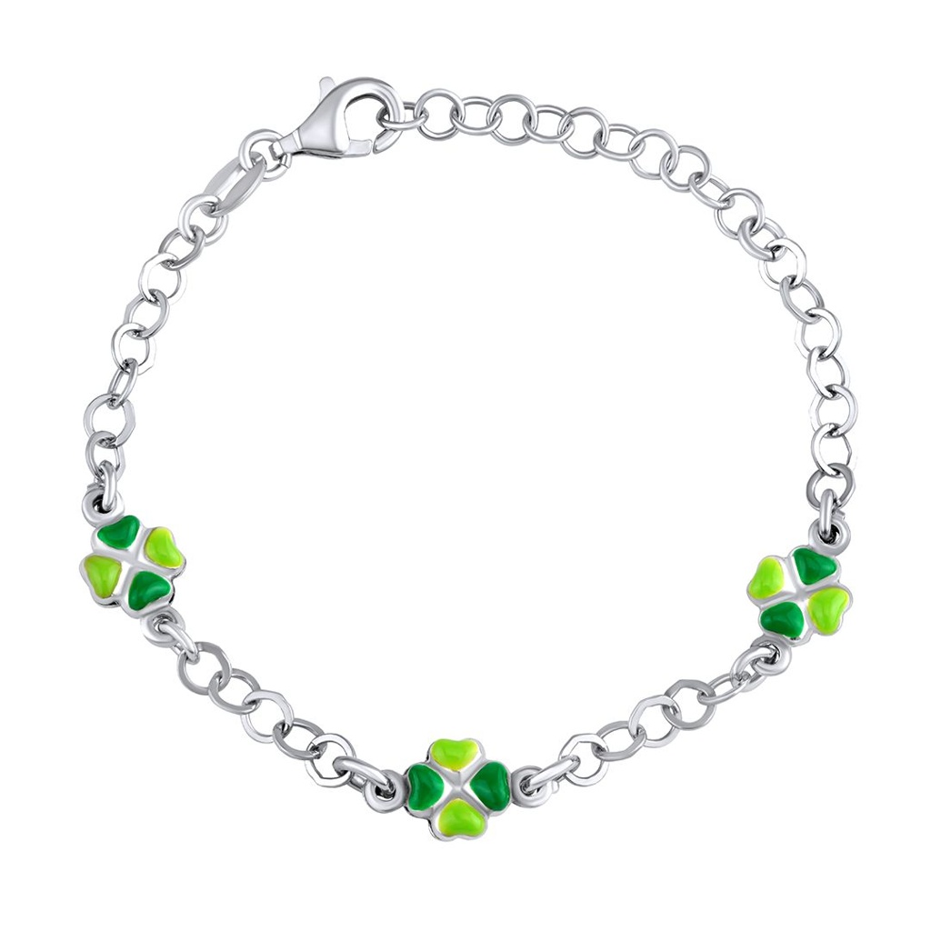 Stříbrný dětský náramek Clover s čtyřlístky GV04815B3-12 cm