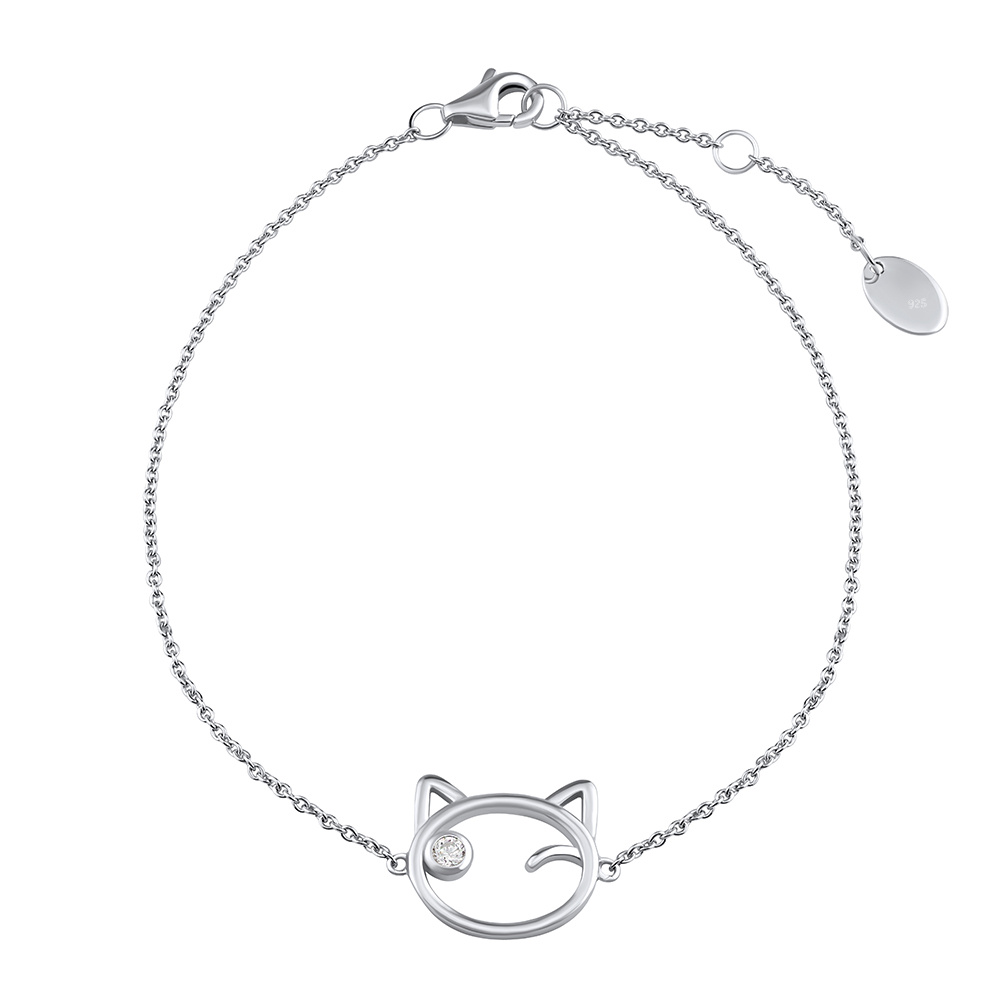 Stříbrný náramek kočka Betty s čirými Brilliance Zirconia MW15320B