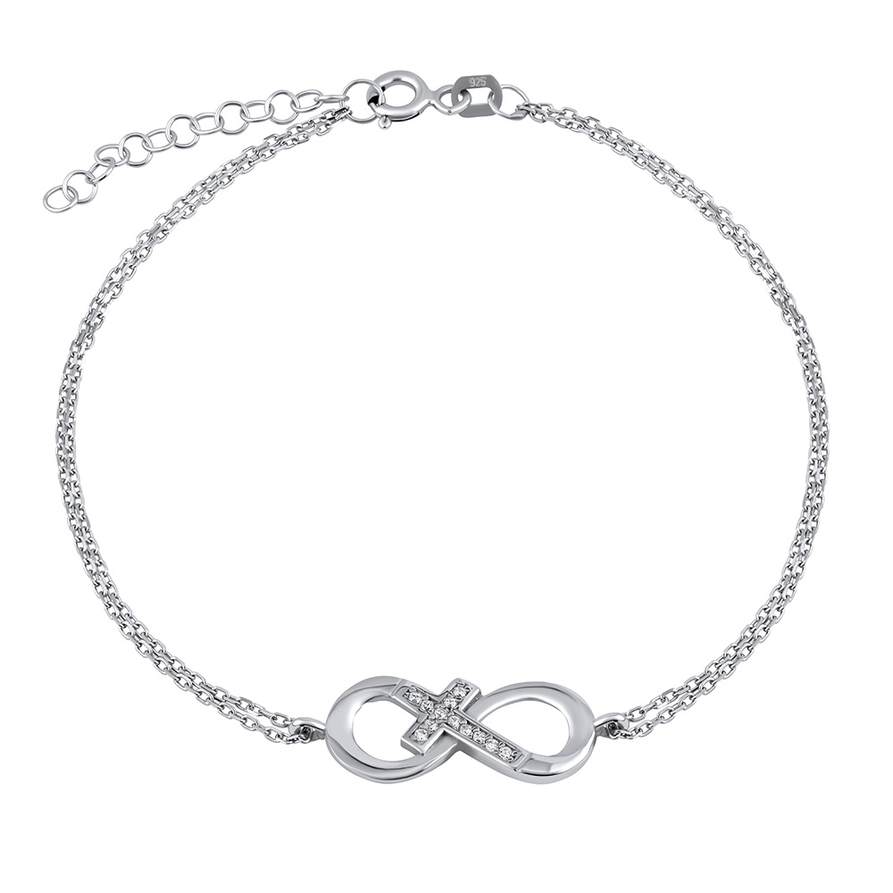 Stříbrný náramek infinity křížek Joseph s Brilliance Zirconia dámský
