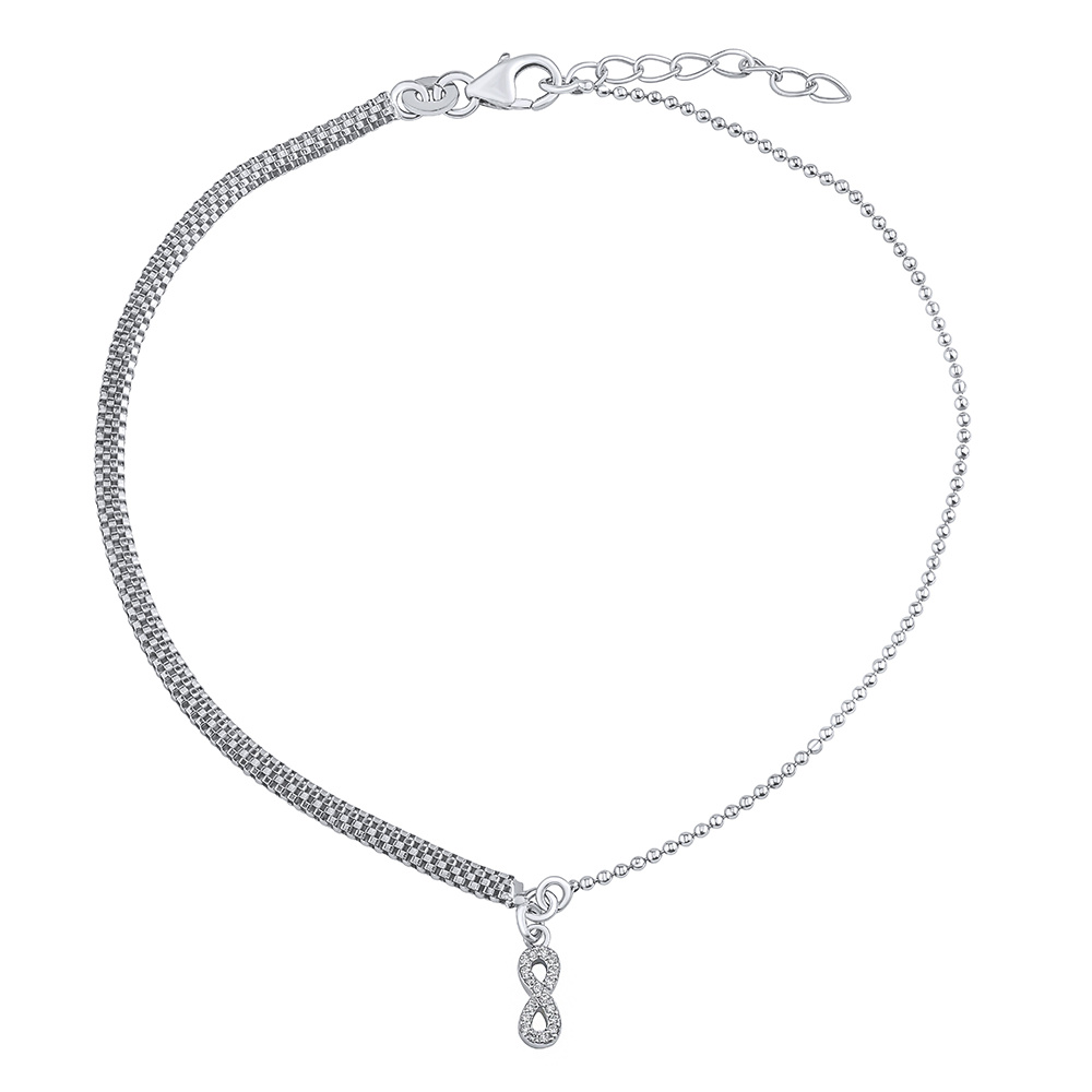 Stříbrný řetízek na nohu Ellie s infinity a Brilliance Zirconia 23+2,5 cm ZT86751A