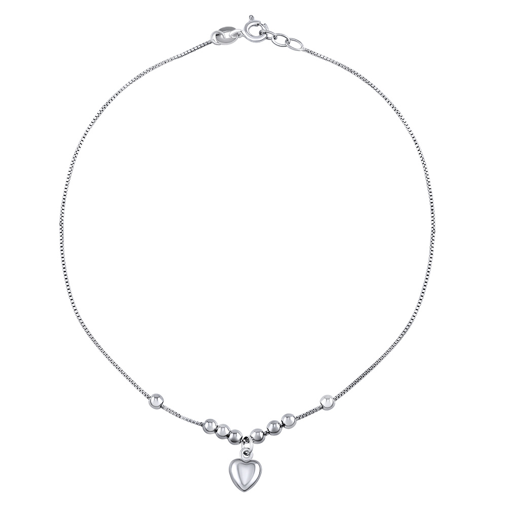 Stříbrný řetízek na nohu Jasmine se srdcem a kuličkami 25 cm ZT120230A