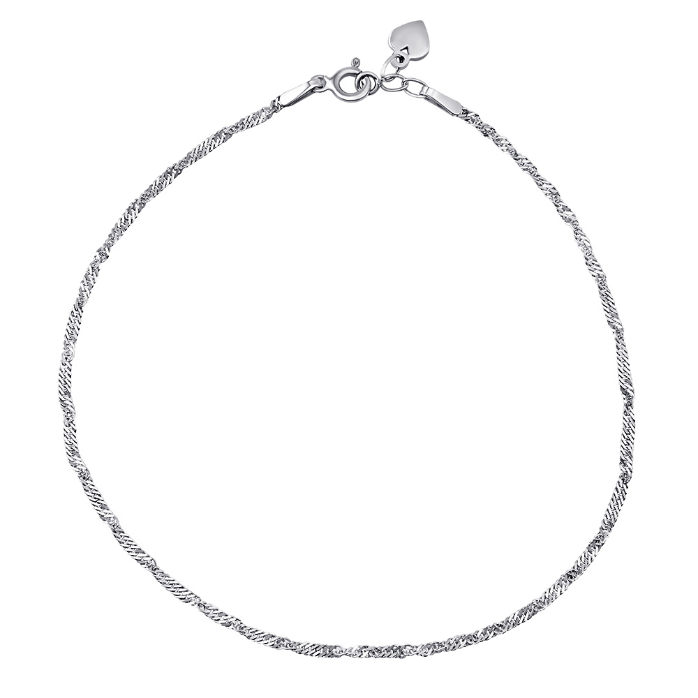 Stříbrný točený řetízek curb na nohu Jess se srdíčkem 25 + 1 cm ZT290375A