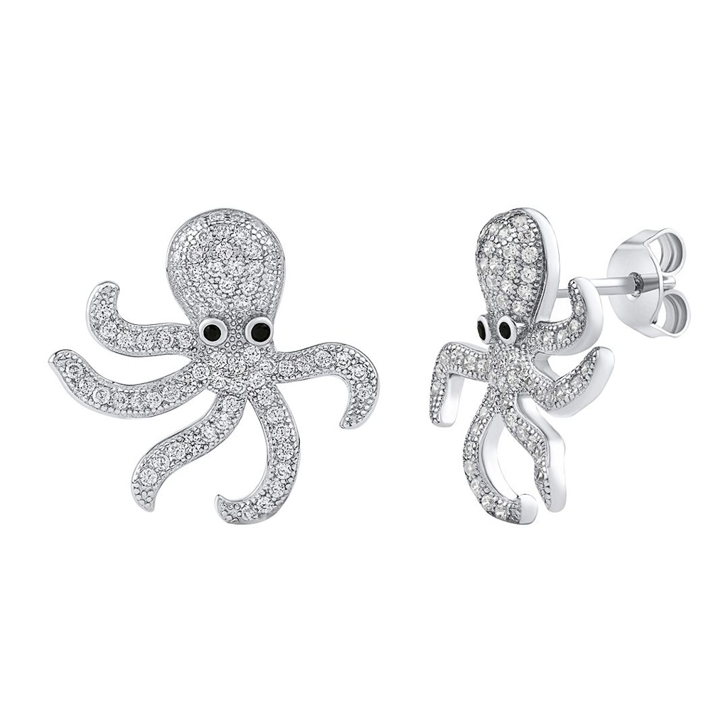 Stříbrné náušnice chobotnice Jones s čirými Brilliance Zirconia MW03311E