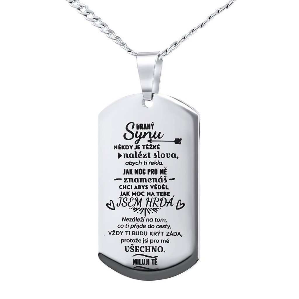 Ocelový přívěsek s řetízkem dog tag pro syna s nápisem: Drahý synu...RRC0384N